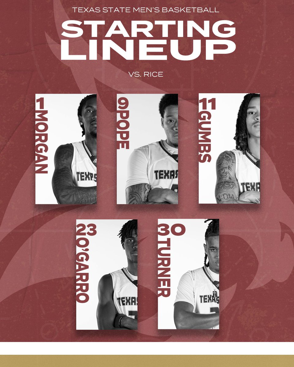 TXStateMBB's tweet photo. This afternoon's starting lineup

#EatEmUp https://t.co/1iNqQor90R