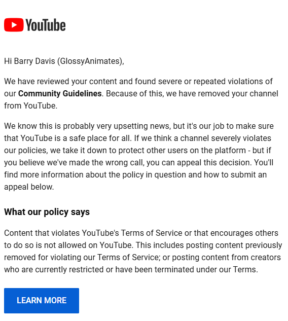 glossvao's tweet photo. Bad news, everyone! I got terminated on YouTube, again...
RIP GlossyAnimates 2022-2024 https://t.co/lPrnonbt4C