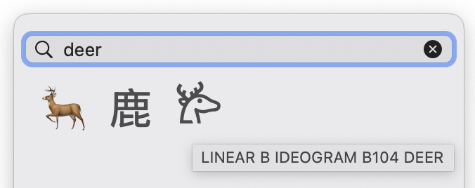 librarythingtim's tweet photo. Latest Mac update includes Linear B ideograms among the emojis! https://t.co/N2vWlFPT54
