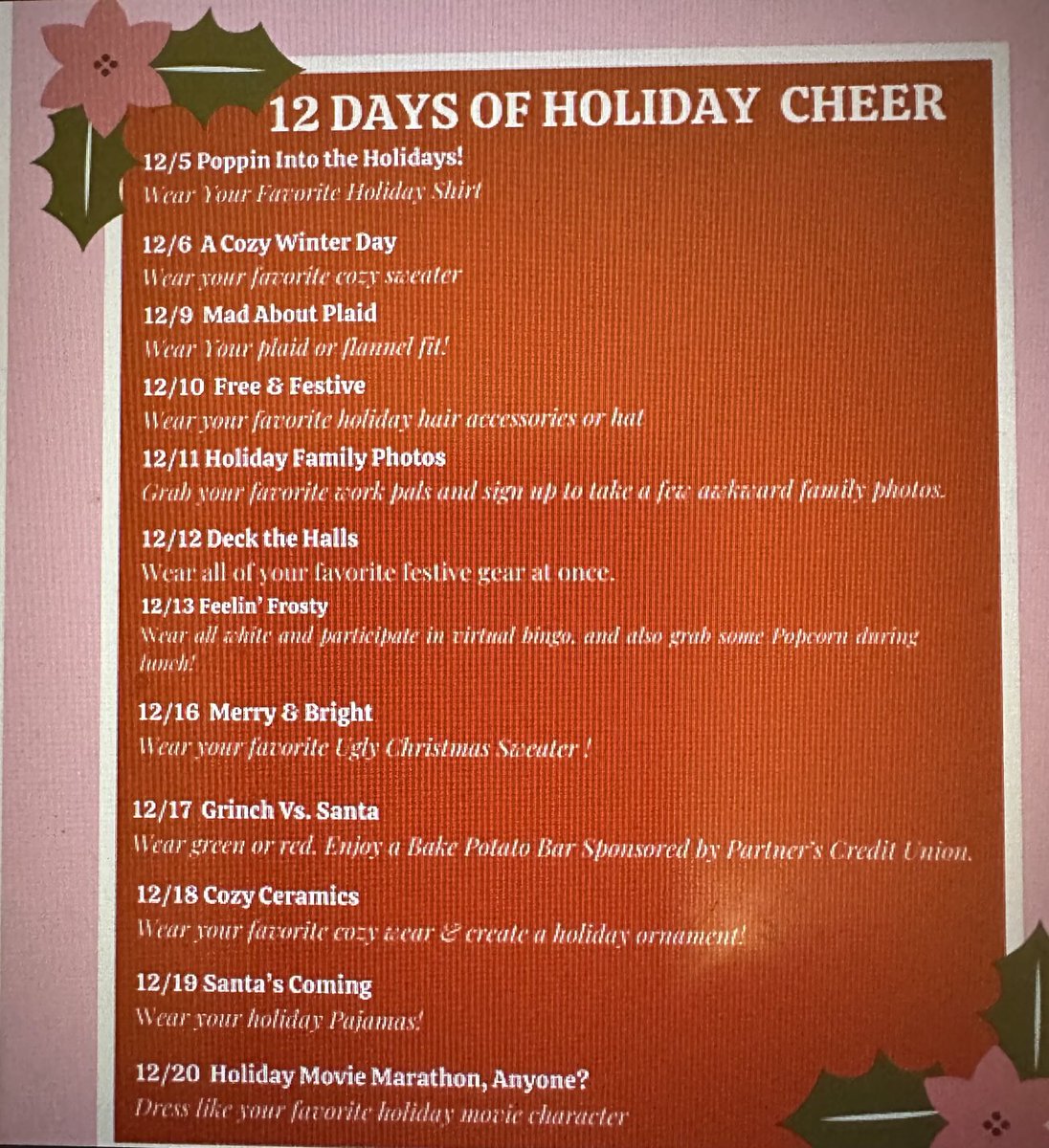 evabaileygreene's tweet image. HSHS VTSS is co-sponsoring the 12 Days Of Hoilday Cheer. All staff at @WeAreHSHS are invited to participate in making the holiday special! @HSHS_Principal