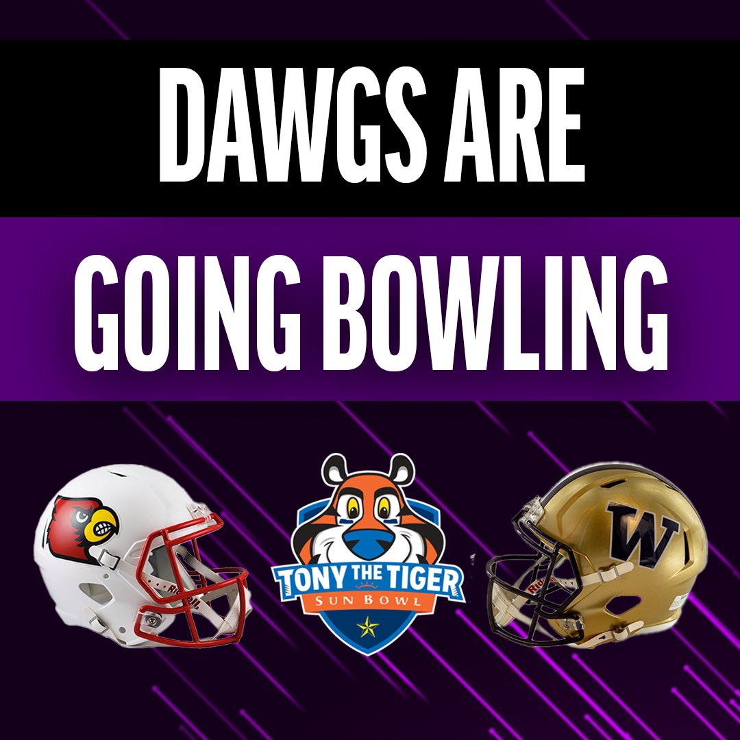 simplyseattle's tweet photo. Dawgs are going Bowling! 🏈🔥 The University of Washington is set to face off against the Louisville Cardinals in the Sun Bowl this year! 🌞 Who’s ready to cheer on the Huskies as they bring the heat to El Paso? 💜💛 Let’s go, Dawgs! #SunBowl #BowDown #SimplySeattle https://t.co/2I8wTOARUH