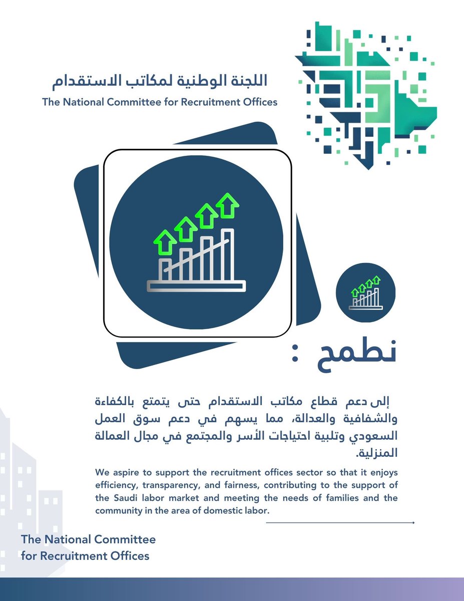 NcroKsa's tweet photo. نطمح إلى دعم قطاع مكاتب الاستقدام حتى يتمتع بالكفاءة والشفافية والعدالة، مما يسهم في دعم سوق العمل السعودي وتلبية احتياجات الأسر والمجتمع في مجال العمالة المنزلية. 🤝🇸🇦💼  
#اللجنة_الوطنية_لمكاتب_الاستقدام https://t.co/9FmgrokYTS