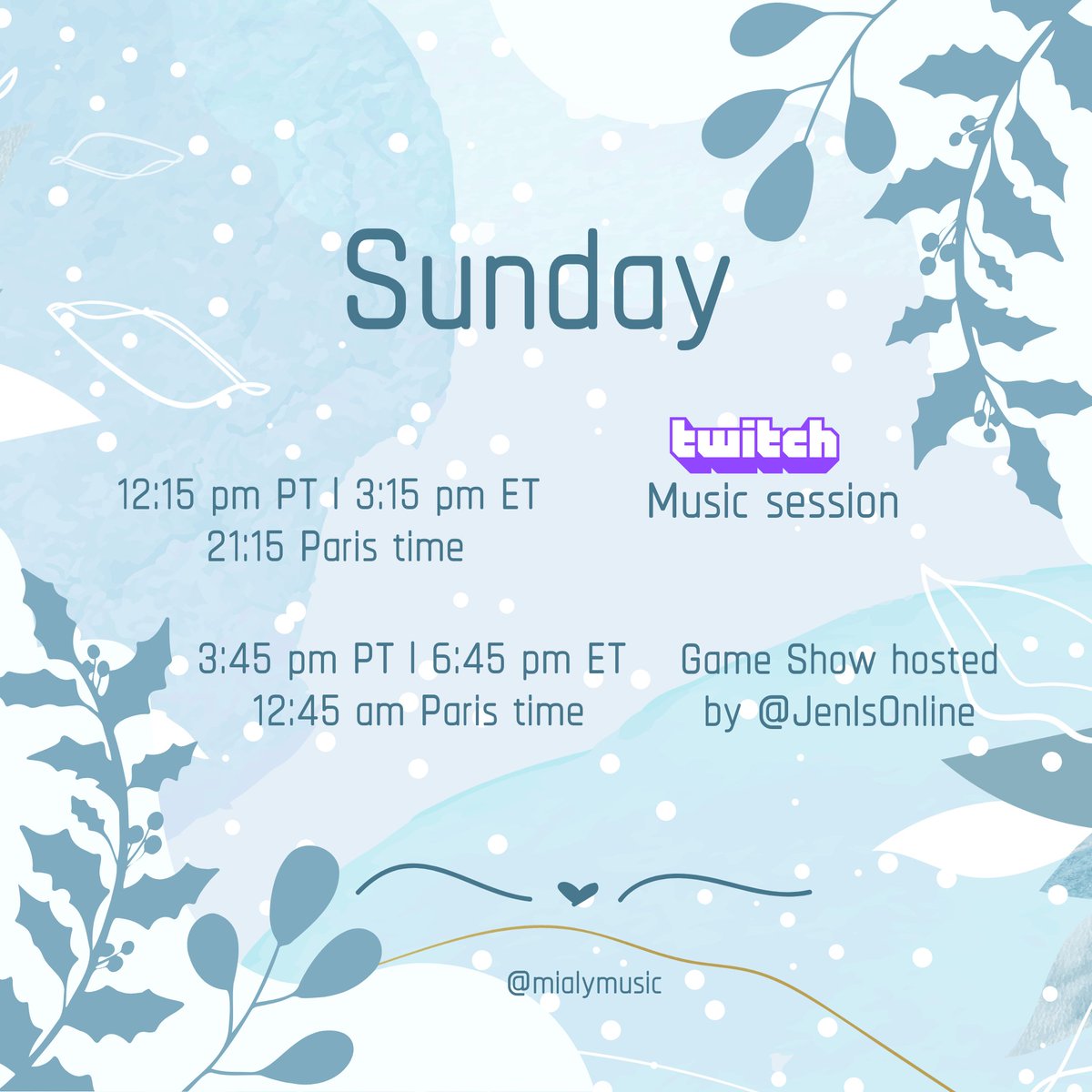 MialyMusic's tweet photo. [EN/FR] ✨BONJOUR, venez :D Normal music stream? And guest on @jenisonline Game show at 6:45pm ET | !sl !socials @ai_licia https://t.co/duIeoudT4Y  #twitchunity #twitch #twitchmusic #twitchmusicians #guitar #singer #livestream #français #twitchstreamer #french #canada #france https://t.co/ua8nToDFYZ