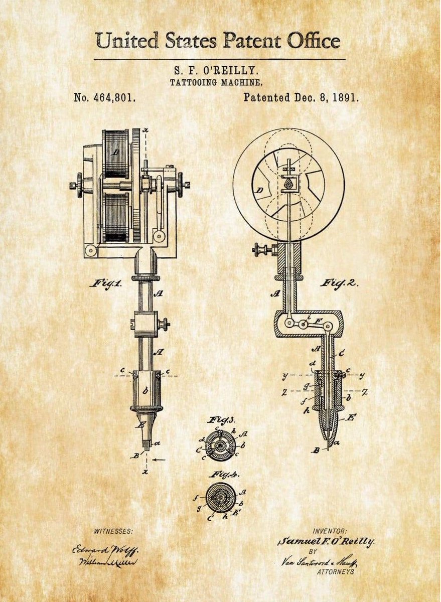 skunk_bucketss's tweet photo. The tattoo machine patent turns 133 today! https://t.co/Q24hqMmVN2