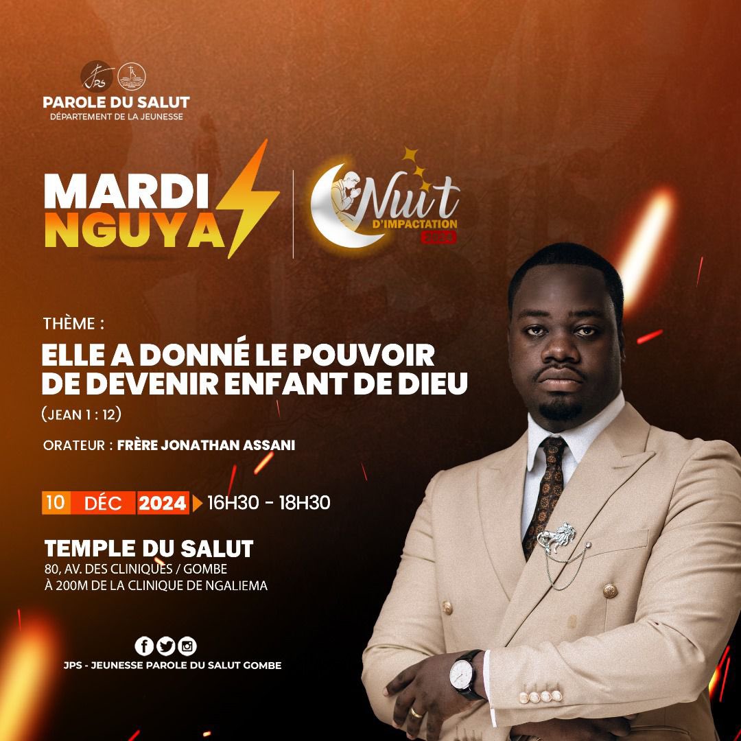 JpsGombe's tweet photo. 🔥MARDI NGUYA🔥

Dernier mardi mahombi, mardi nguya, venons et vivons ce moment de gloire dans la communion fraternelle. 

Retrouvons-nous ce mardi à 16h30.

Le principe reste le même : l'invité peut inviter.

#JPSGOMBE
#MARDINGUYA
#NUIT D’IMPACTATION
#24DECEMBRE https://t.co/5CZ77GmspL