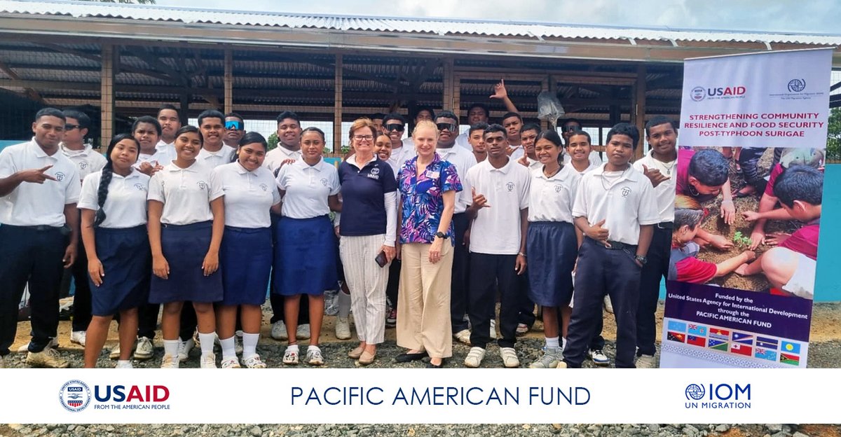 SocialIntl's tweet photo. @USAID #PacificAmericanFund &amp; @IOMMicronesia handed over the Strengthening Community Resilience &amp; Food Security project to Belau Modekngei School in #Palau. With a new chicken coop &amp; nursery, students &amp; the community gain skills, food security, &amp; hope for the future! #DevJourney https://t.co/mIl7pBVTHT