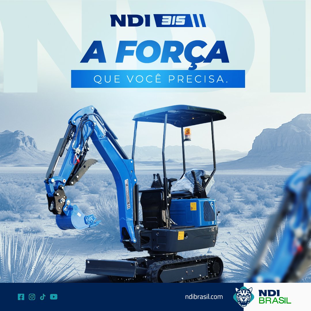 ndibrasil's tweet photo. 🚜💪 Lançamento mini escavadeira NDI315.

Com lança articulada, esteiras ajustáveis e comandos ergonômicos, ela é perfeita para trabalhos em espaços reduzidos. Conforto e eficiência para elevar sua produtividade ao próximo nível! ⚡ #NDIBrasil #Miniescavadeira #NDI315 https://t.co/NrvPrIBIO9