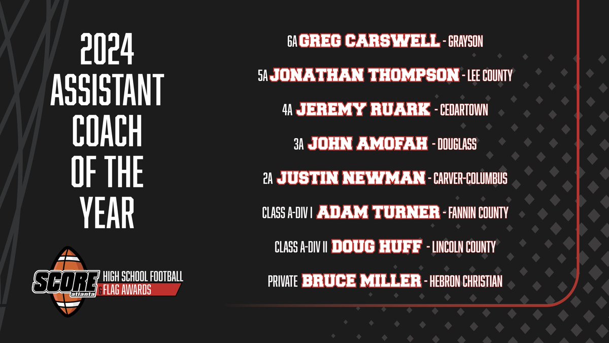 CONGRATULATIONS to the Assistant Coaches of the Year! Stay tuned as more awards will be given out throughout the day!

🔗 to stream: atlantanewsfirst.com/2024/12/08/wat…

Click the link below to stream live! Never has so much Georgia high school football talent been under one roof!