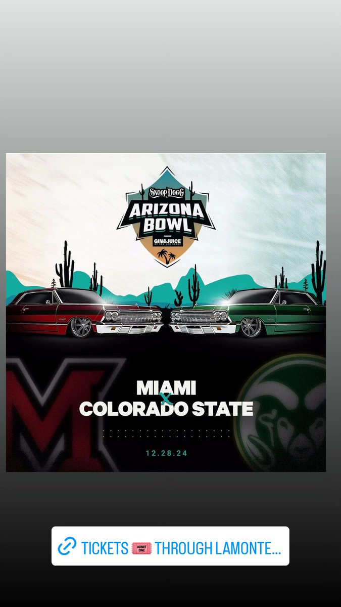 DHunn's tweet image. time! Let's go @MiamiOHFootball! Let's go @CSUFootball! LET'S GO @theARIZONABOWL!

Get tickets 🎟 venmo.com/u/LaMonte-Hunl…