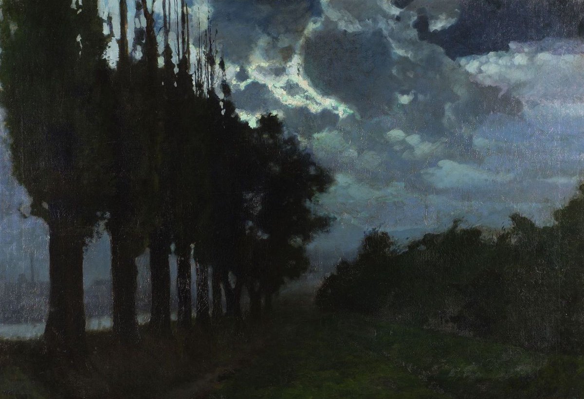 Józef Rapacki - Nokturn - Pejzaż z drzewami (olej na płótnie, 90 x 131 cm), przed 1929. #PolishMastersofArt