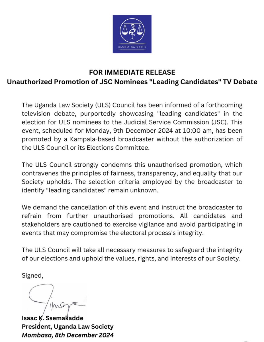 IsaacSsemakadde's tweet photo. EXPOSED: #RadicalNewBar Council Condemns @nbstv @SimonKaggwaNjal Brazen Attempt to Hijack the @JSCUganda Nominee Electoral Process. #December17th #BangTheTable https://t.co/DulOl3dQsT