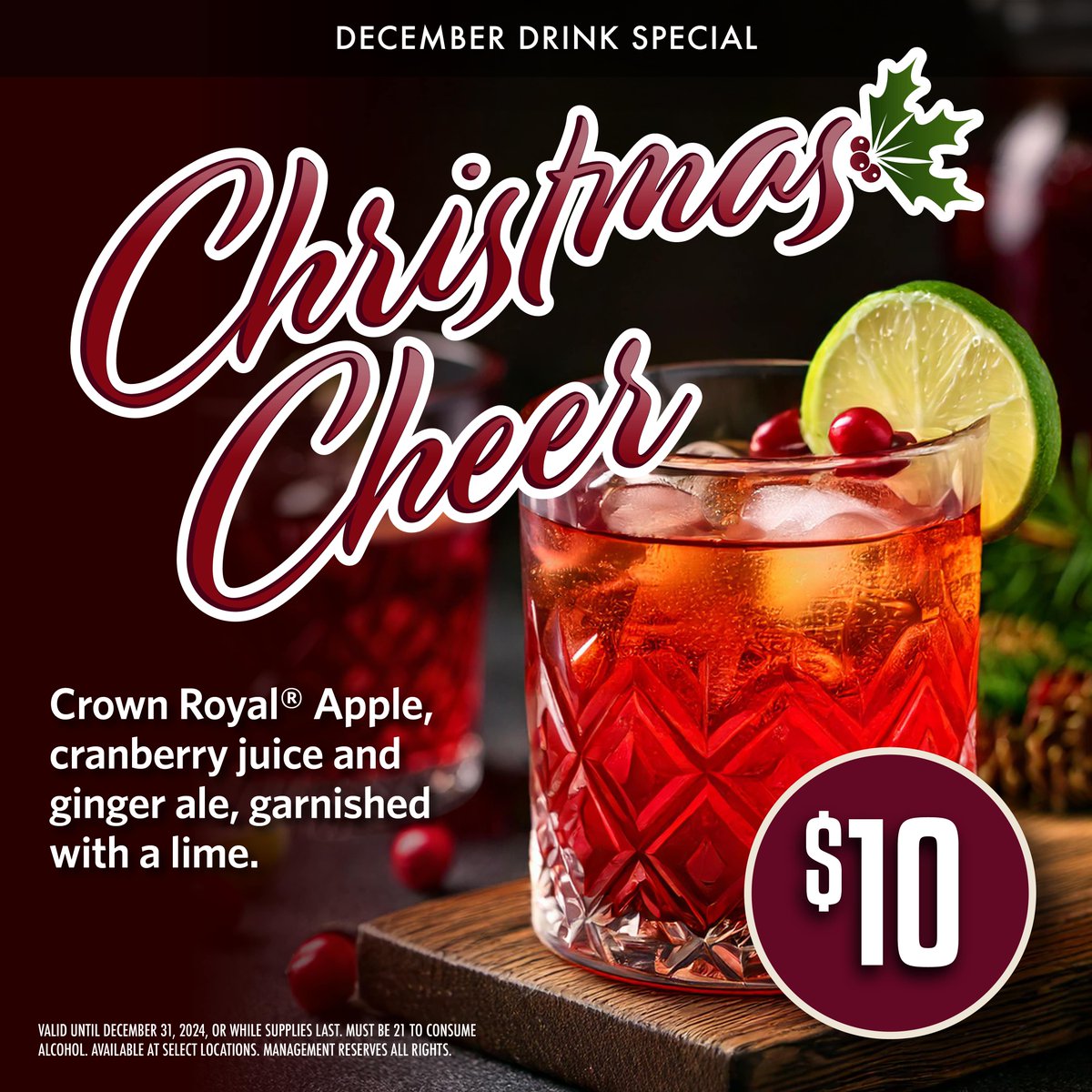 🎄✨ Sip on the spirit of the season with our December drink special: *Christmas Cheer*! 🍹🎅 A festive blend of holiday flavors that’s as merry as it gets. Don’t miss your chance to try it—available all month long! 🍸🎁 Stop by and spread the cheer!