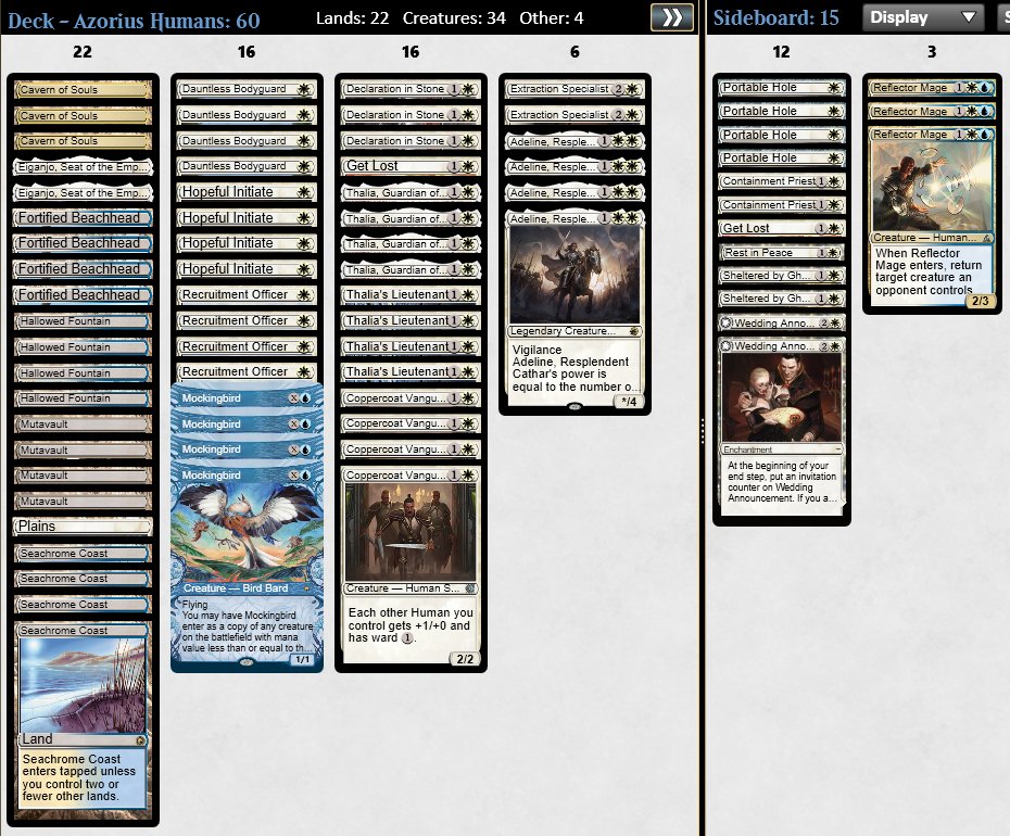 Matthew Wright (@mcwright_) on Twitter photo I'M GOING TO THE MOCS!!!!!!
Registered UW humans in the pioneer showcase qualifier with little sleep and zero prep, but managed to get there! Super excited to play in the MOCS, and also ecstatic to be back on the pro tour!
credit to _Cygnus for the list
<a href="/fireshoes/">Robert Taylor🔥</a> I'M GOING TO THE MOCS!!!!!!
Registered UW humans in the pioneer showcase qualifier with little sleep and zero prep, but managed to get there! Super excited to play in the MOCS, and also ecstatic to be back on the pro tour!
credit to _Cygnus for the list
<a href="/fireshoes/">Robert Taylor🔥</a>