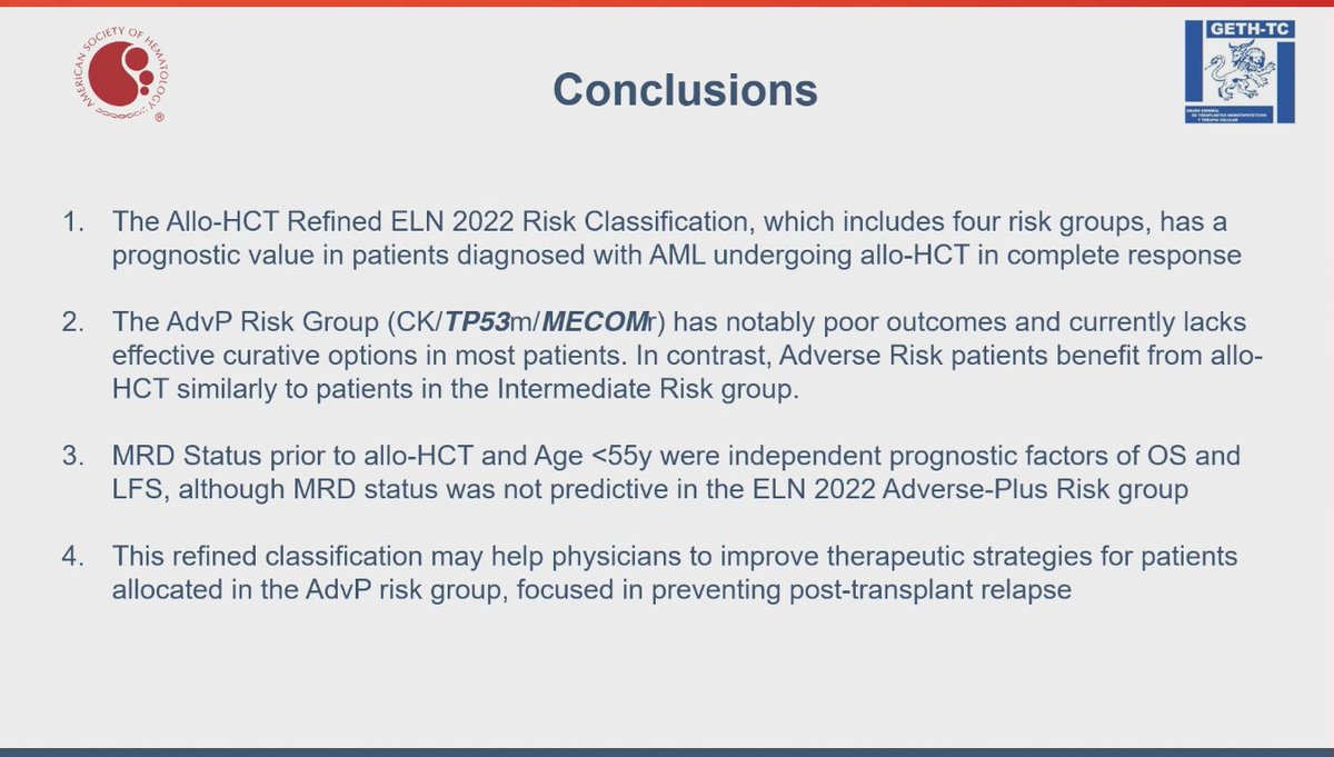 CONGRESS | #ASH24 | PRESENTATION
Carlos Jimenez-Vicente <a href="/cjimenezvicente/">Carlos Jiménez-Vicente</a> <a href="/hospitalclinic/">Hospital Clínic</a> <a href="/hematoclinicbcn/">Hematologia Hospital Clínic Barcelona</a> presents results from a retrospective analysis that assessed the allo-HSCT refined ELN risk classification, with the new very poor risk group (adverse-plus), in patients with