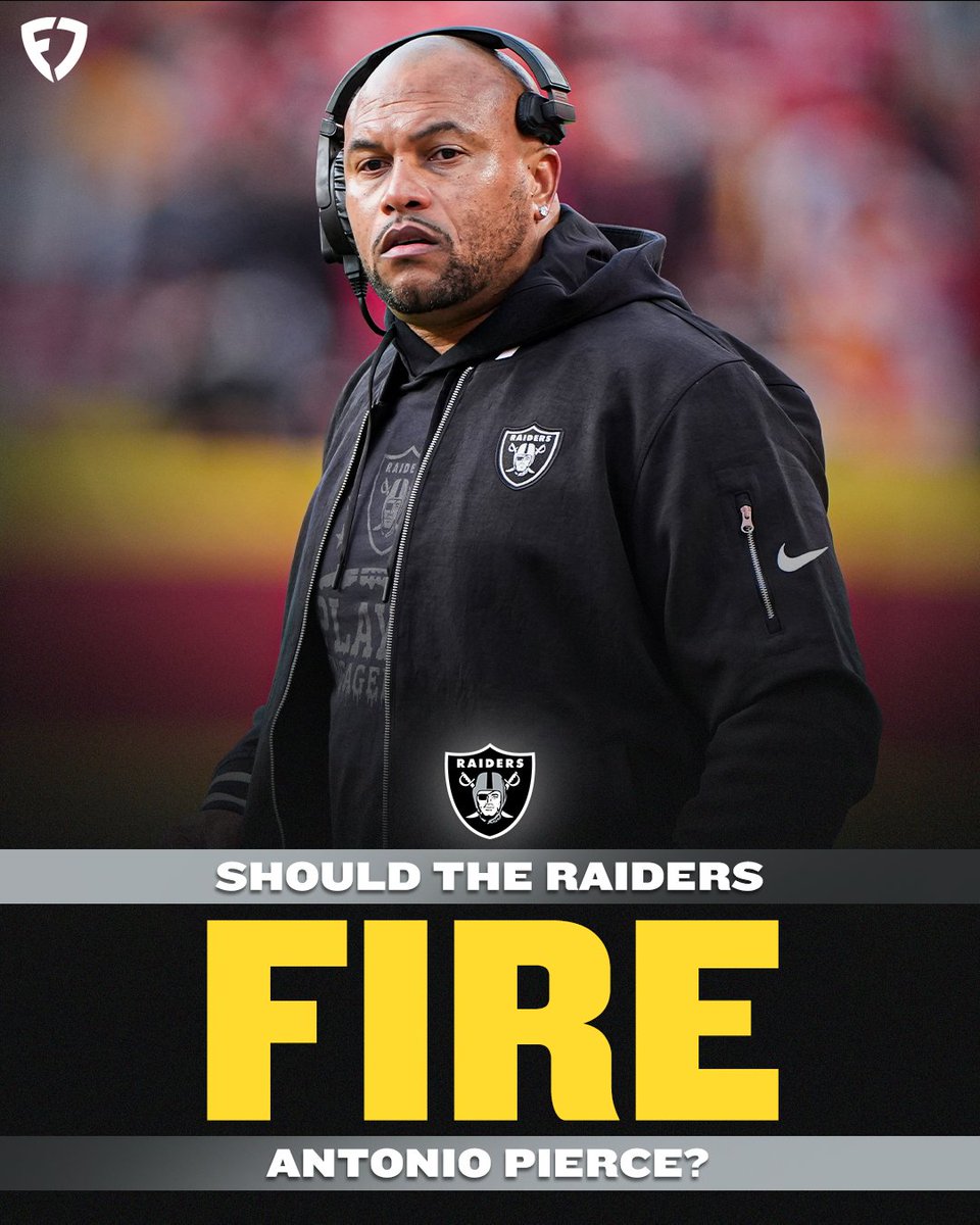 FDSportsbook's tweet photo. Is it time for the Raiders to move on from Antonio Pierce?

❤️ for YES
🔁 for NO

#NFL | #RaiderNation https://t.co/4dyNJ2Z17n