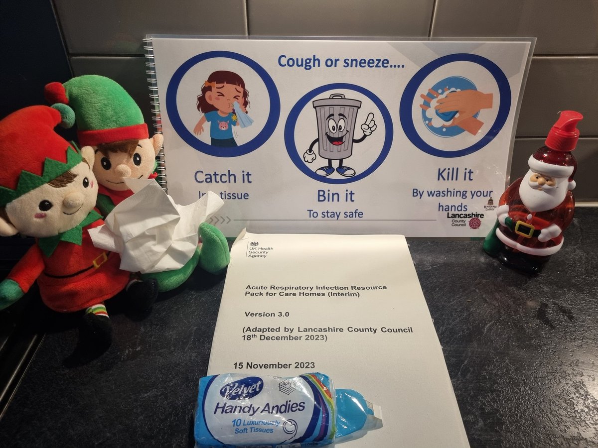 LCCIPC's tweet photo. DAY8 @LCCIPC Elves are feeling under the 🤒😷weather with a cough and cold.....they are following the 🤧catch it,🗑 bin it, kill it 💦🧼🙌 & refreshing their knowledge on @UKHSA_NorthWest Acute Respiratory Guidance in Care Homes
#ipcelf
@dr_sakthi @TanyaIPC @CatieIPCNurse @BwDPH https://t.co/OEXxTV5Flk