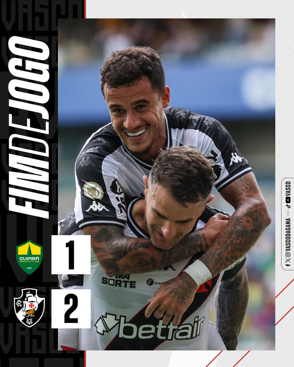 ⏱️ 51’ | 2T

Fim de partida! 

O Vasco vence o Cuiabá com dois gols de Vegetti. 

#CUIxVAS 1️⃣-2️⃣
#BrasileiroNaVascoTV 
#VascoDaGama