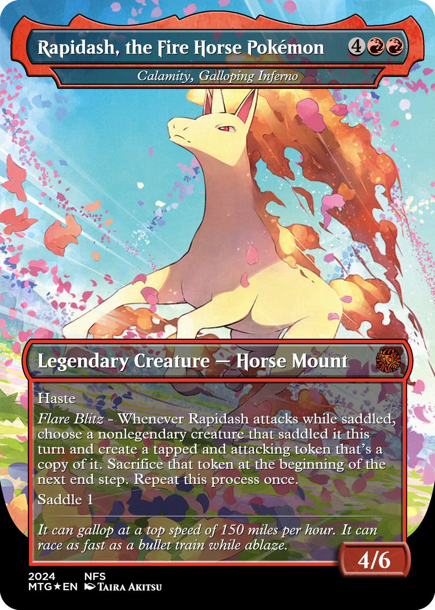 The final Pokemon TCGP proxy from my set, with beautiful art by Taira  Akitsu! Calamity, Galloping Inferno // Rapidash, the Fire Horse Pokemon Not  for sale #mtg #mtgproxy #pokemon