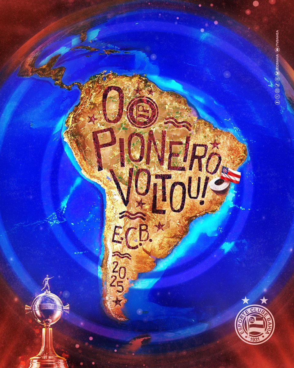 ecbahia's tweet image. 🏆 Primeiro representante brasileiro na história da Libertadores, o Tricolor de Aço estará de volta em 2025, junto com a maravilhosa e merecedora Nação Tricolor. BORAAAAAAAA! #oPioneiroVoltou #BBMP