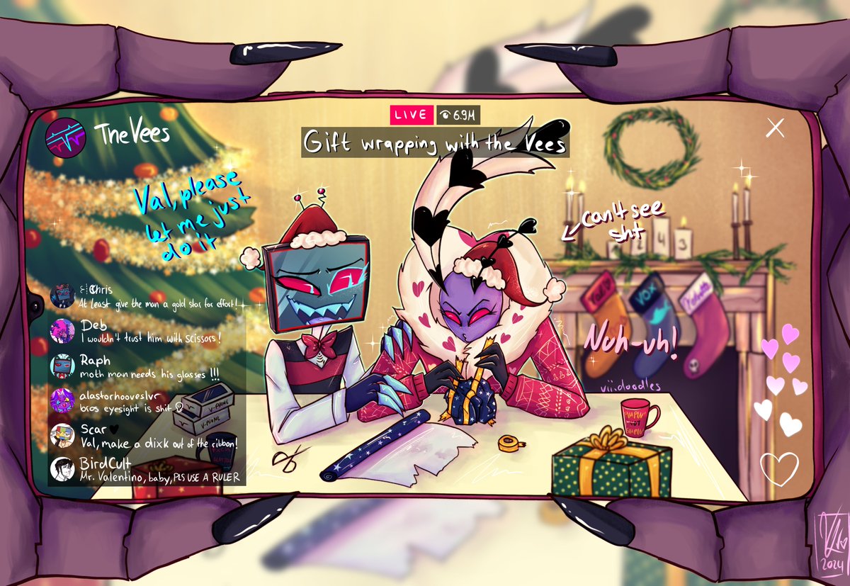 Vii_Doodles's tweet photo. #HellidaysWeek Day 2: Gift Wrapping 🎁
.
Big thank you to my sweet pookies for being a part of this and letting me use their pfps <3
.
@/BluesHues__, deb_sketches, zephyyyyrus, kireimoe, vibez_express and BirdieKnight13
#Hazbinhotel #HellidaysWeek2024 #Vox #Valentino #Staticmoth https://t.co/7B3CC4FmfW