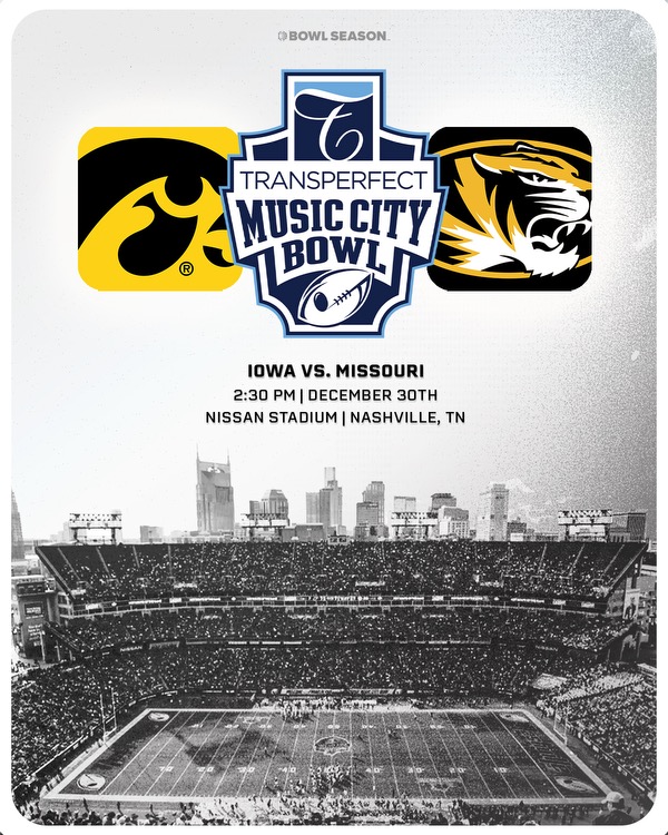 🚨IT’S OFFICIAL🚨<a href="/HawkeyeFootball/">Hawkeye Football</a> will face <a href="/MizzouFootball/">Mizzou Football</a> in the <a href="/MusicCityBowl/">Music City Bowl</a> 

#BowlSeason #CFB #CollegeFootball #MIZ #GoTigers #STP #MizzouMade #Hawkeyes #IowaFootball
