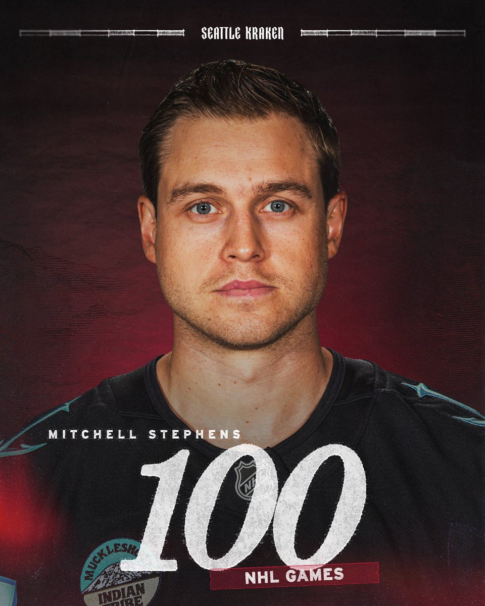 SeattleKrakenPR's tweet photo. Today’s game versus the Rangers was Mitchell Stephens’ 100th career @NHL game. 

He also recorded his first point as a member of the Kraken with an assist on Brandon Tanev’s second-period goal.

Congrats, Mitchell! https://t.co/FJUNulxzzo