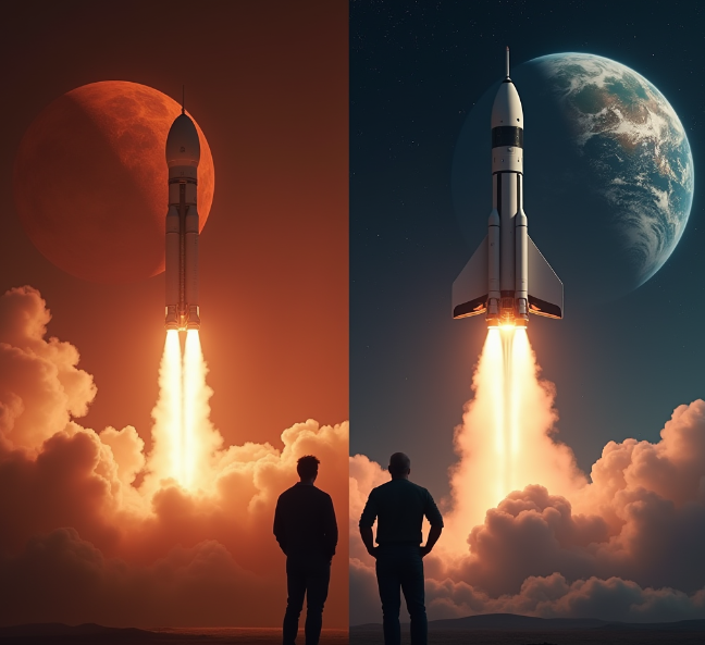ShortDose's tweet photo. 🚀 Future of Humanity:

🔁 = Mars colonization with Musk's SpaceX 
❤️ = Space stations with Bezos' Blue Origin

Which billionaire's vision will save humanity first? 

#Musk #SpaceX #Bezos #BlueOrigin https://t.co/kY9G3dFEk4