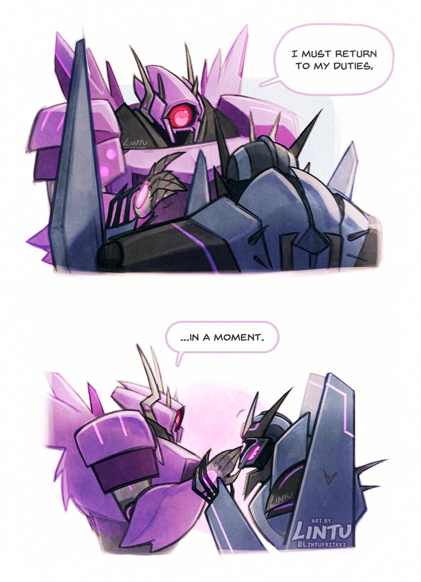 Lintufriikki's tweet photo. Soundwave nodded, and Shockwave wondered if he was smiling.

based on a fic i read recently 💜💙
#transformers #maccadam #wavewave https://t.co/ZbJSESjk7O