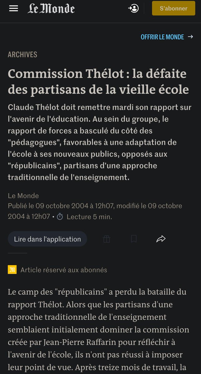 CyniqueDeGauche's tweet image. #TIMSS2023, pour les mathématiques en France le mot qui colle le mieux c&apos;est gâchis.

Plus  de 20 ans de gâchis.

En 2004, la commission Thelot rendait son rapport.

lemonde.fr/archives/artic…