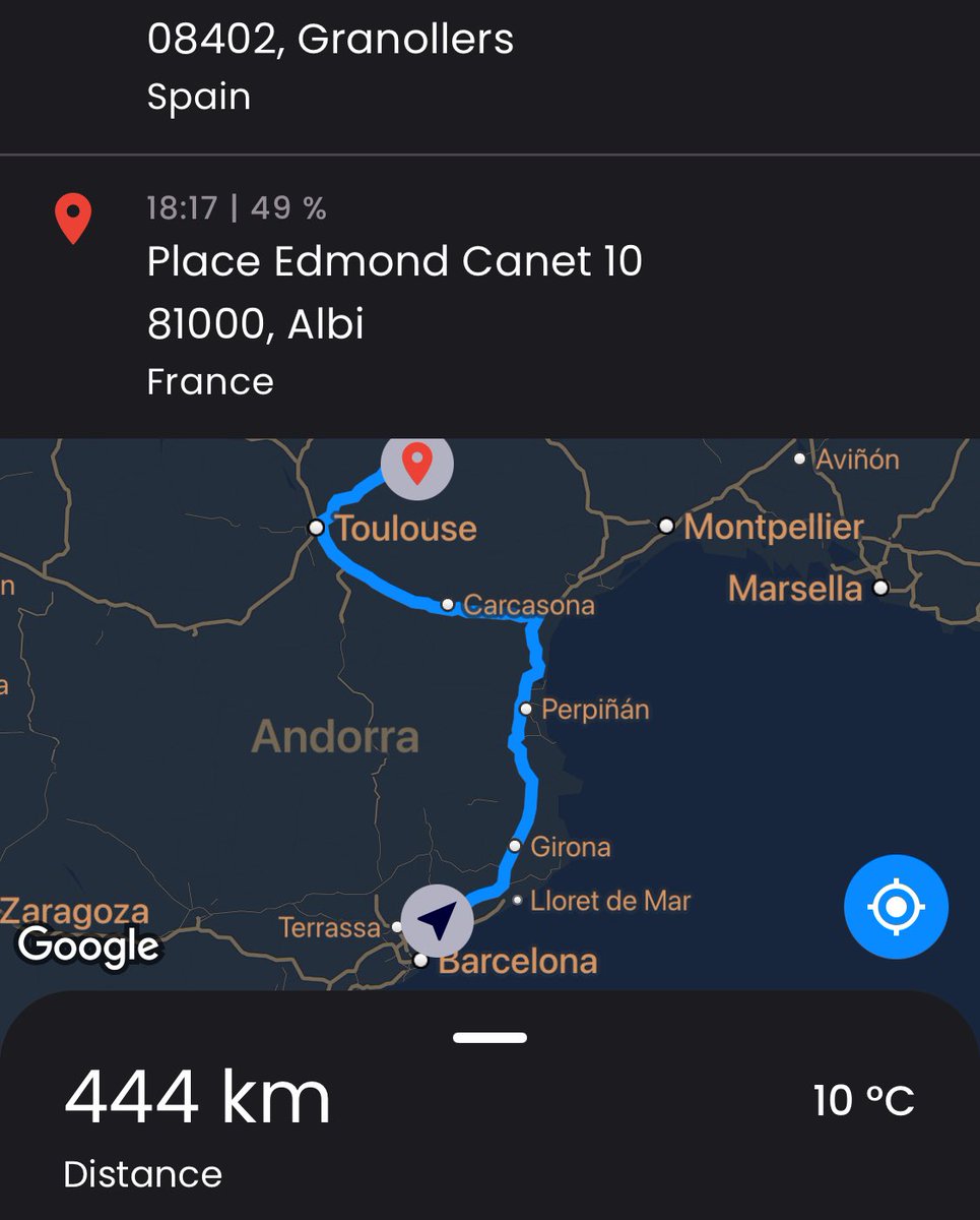 danidelgado1980's tweet photo. Viaje con #EV #Peugeot #E5008 total 1070KM. Ida 444km Granollers-Albi. Cargando en #supercharger #tesla aprovechando para comer. Viajar con #vehiculoelectrico es una realidad muy cómoda. https://t.co/qIrcVnTpwX