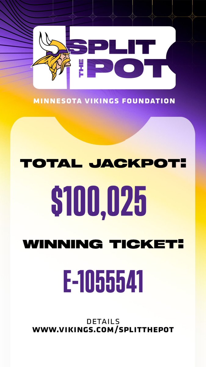vikingsfdn's tweet photo. Vikings vs. Falcons Split the Pot Jackpot!  

Visit https://t.co/85wV2KDzoV for more information on how you could win!     

SKOL! https://t.co/fGJ5Dbv9nG
