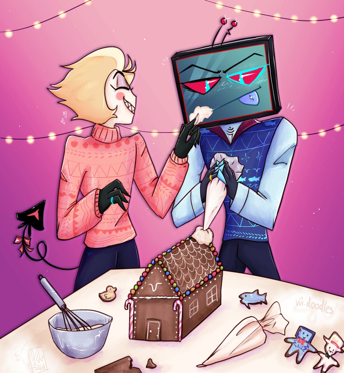 Vii_Doodles's tweet photo. #HellidaysWeek Day 5: Gingerbread house
.
#Hazbinhotel #HellidaysWeek2024 #Vox #Lucifer #StaticApple #AppleStatic https://t.co/0RWZztkpLK