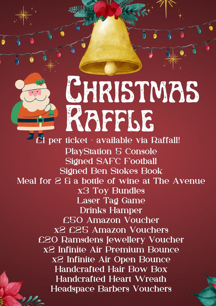 Our big Christmas raffle is now LIVE!! 
Just £1 ticket and lots of prizes on offer including a PlayStation 5!

Buy your tickets via the link 
raffall.com/372816/enter-r…

Please share with friends and family!!