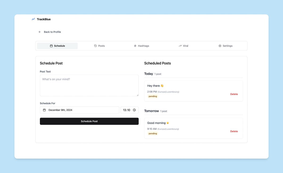 ilyathedev's tweet photo. Cool post scheduling features arrived at TrackBlue 🚀

• Media uploading (up to 4 files)
• Hashtag recognition
• Links recognition https://t.co/zETXpWs30W