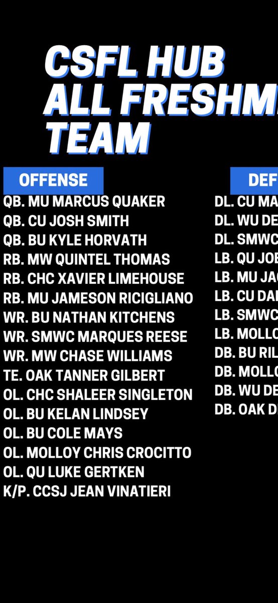 Congratulations Junior on making the CSFL All Freshman Team!!  So proud of you!