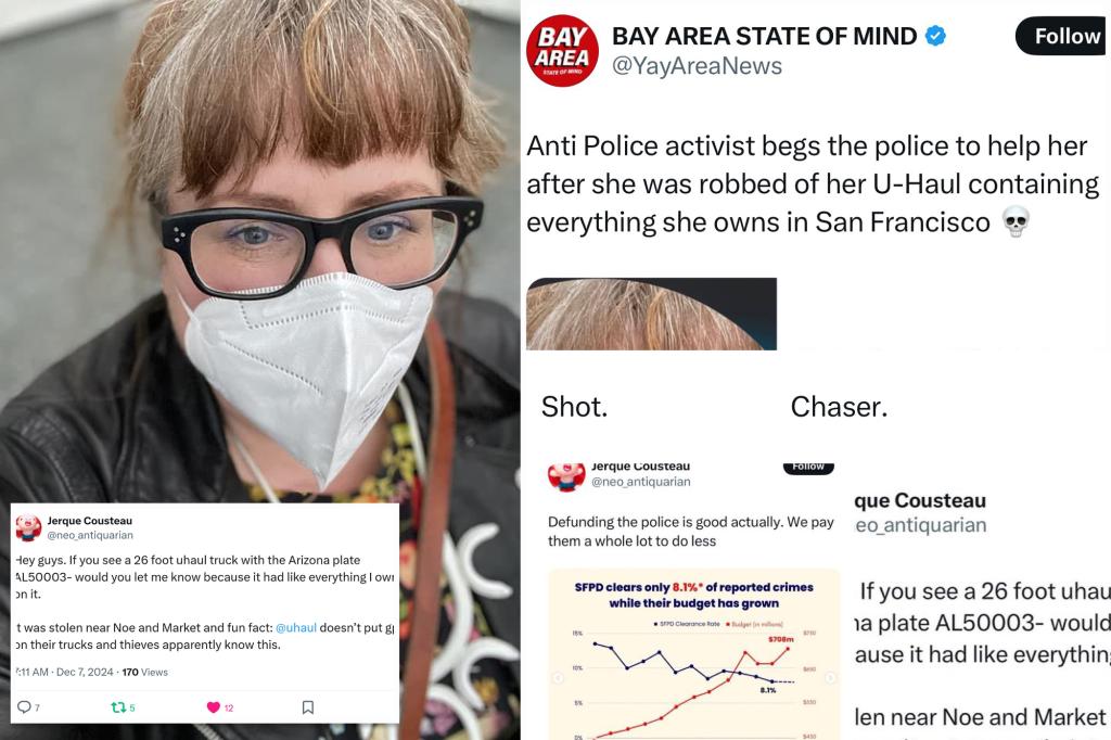 nypost's tweet photo. ‘Defund the police’ activist goes viral after begging for help when everything she owned was stolen in San Francisco: ‘The cops didn’t do s—!’ https://t.co/DaDogOu3Z7 https://t.co/1e3hikGTbS