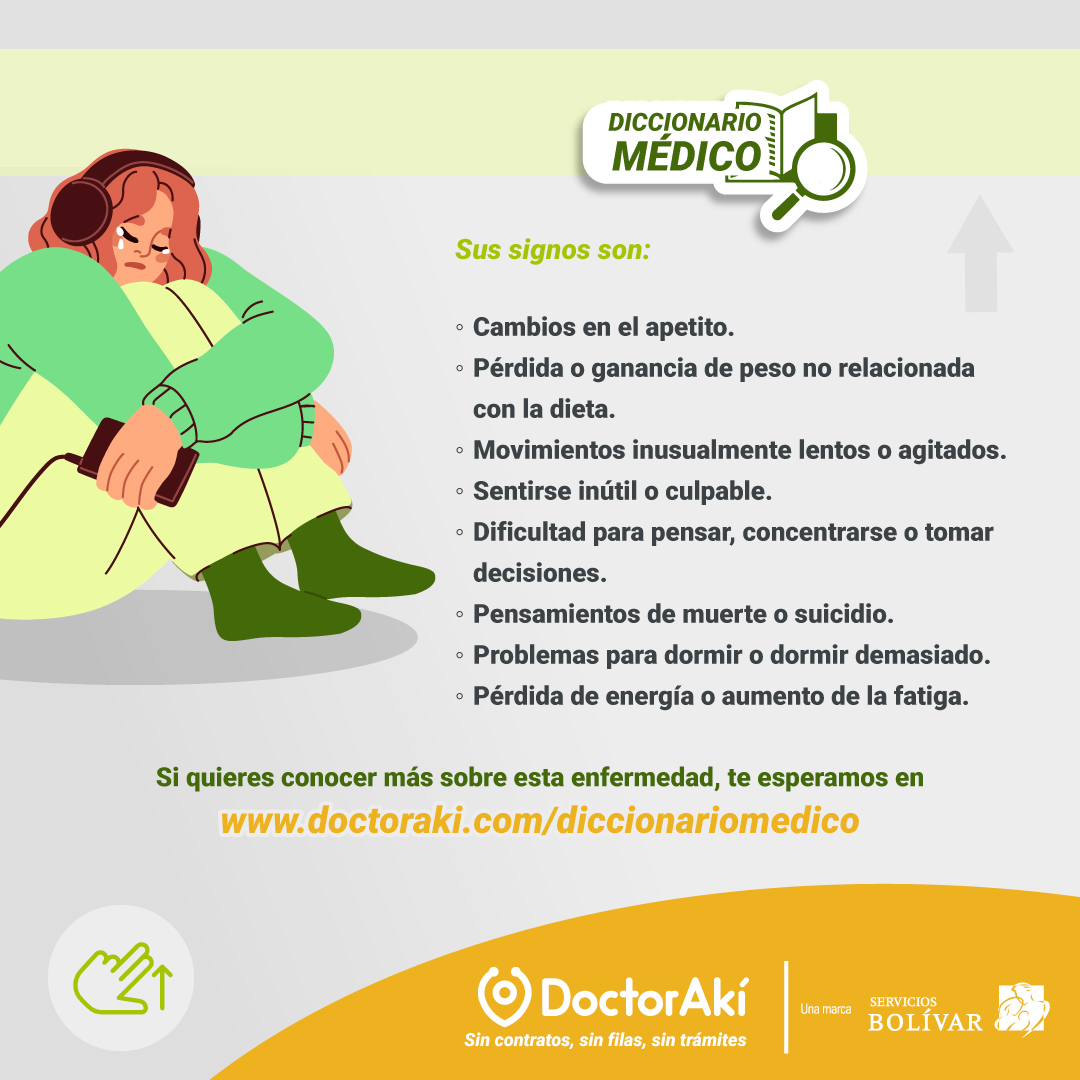 ¿Sufres de depresión o te gustaría ayudar a alguien que la padece? 😪  

El primer paso es conocer en qué consiste esta. 📖 

💚 Por eso en DoctorAkí contamos con un diccionario médico en donde encontrarás qué es y sus síntomas: bit.ly/4ihwHoP ⭐