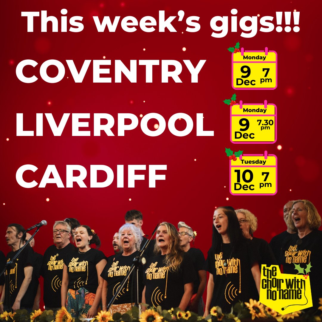 ROLL UP, ROLL UP! This week's gigs!!

We can't wait to get our groove on together in Coventry, Liverpool and Cardiff over the next few days!! Limited tickets remaining for all, grab the last few here! choirwithnoname.org/gigs