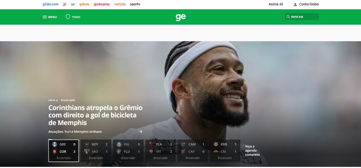 mathbgr's tweet photo. Botafogo campeão?
CAP rebaixado?
Despedida do Gabigol?

A capa do maior site de esporte do país mostra o Corinthians de Memphis Depay. https://t.co/HJWuNf2WF3