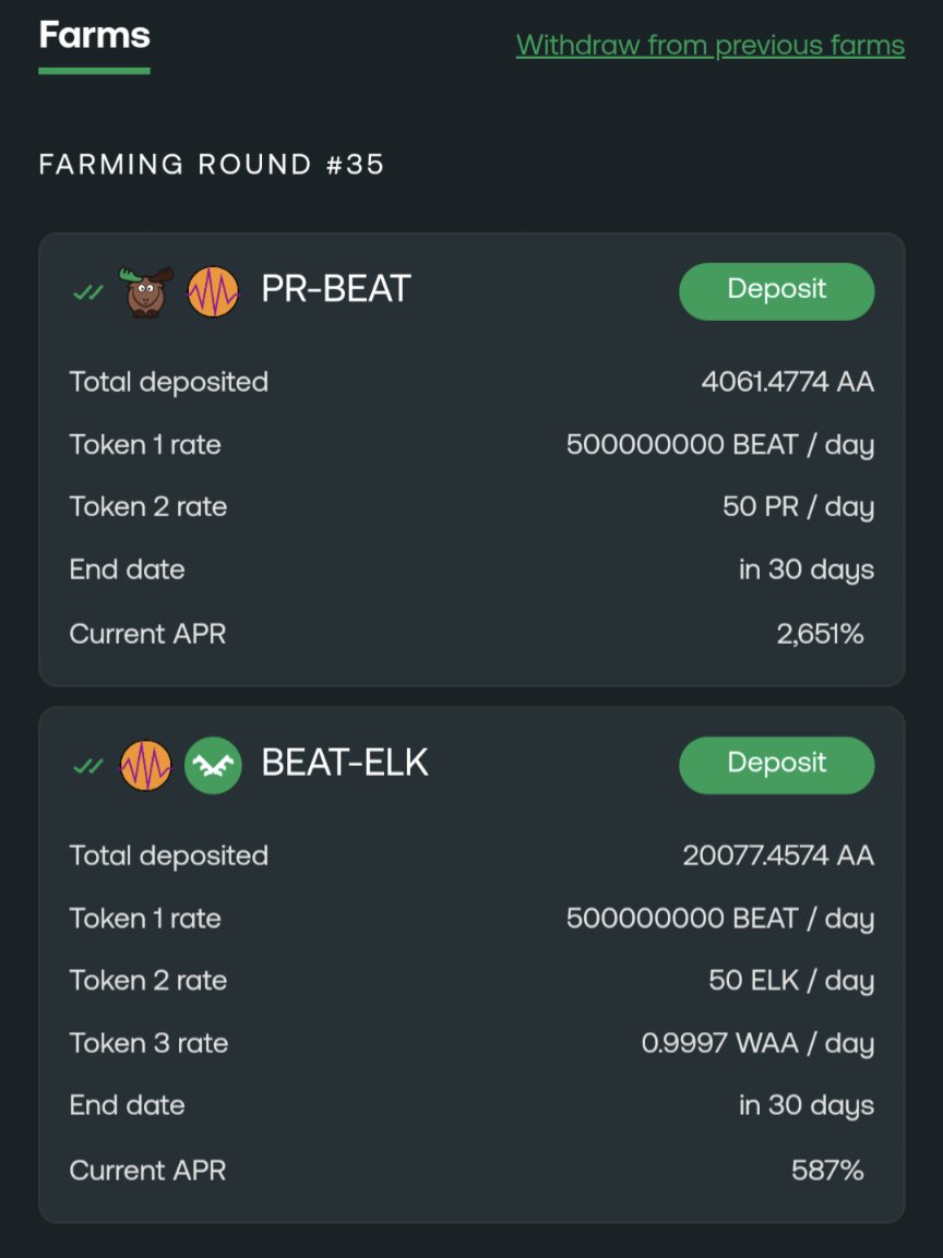 RalphTheMoose (@ralphthemoose) on Twitter photo Now here is something to be upbeat <a href="/BeatCryptoToken/">Beat Meme Token</a> about.
Two new multi reward tokens farms.
Both on <a href="/elk_finance/">Elk Finance</a> with <a href="/artherachain/">Arthera Chain</a>
Are we starting a meme revolution?
#followthemoose Now here is something to be upbeat <a href="/BeatCryptoToken/">Beat Meme Token</a> about.
Two new multi reward tokens farms.
Both on <a href="/elk_finance/">Elk Finance</a> with <a href="/artherachain/">Arthera Chain</a>
Are we starting a meme revolution?
#followthemoose