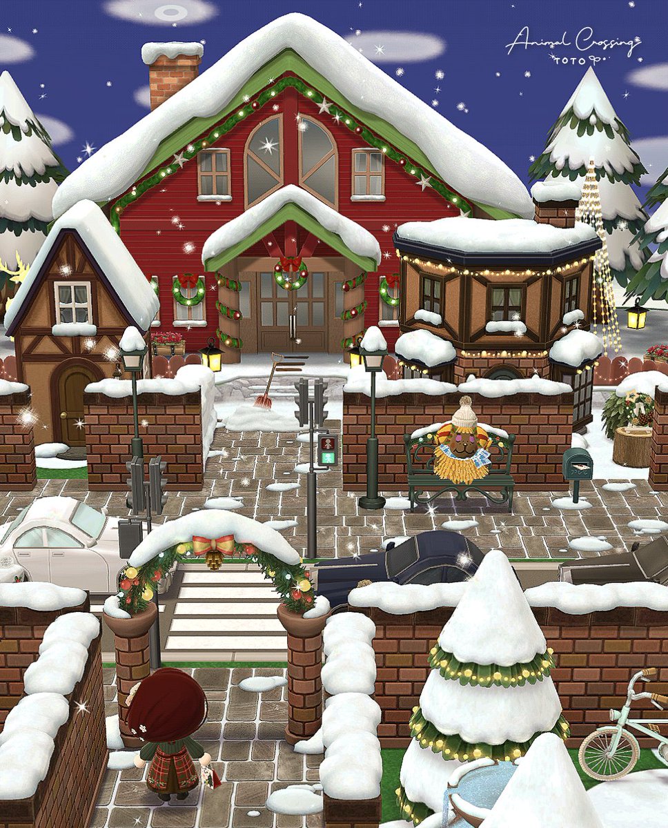 pokemori_toto's tweet photo. お庭の歩道クリエイト🌳その108
『雪降る街角🎄』ポケ森版

イベント家具のみの歩道と家具を使用した冬の街角です❄

①クリスマスロッジ
②歩道を敷く
③家具を置く　
④完成です☃️

#ポケ森 #歩道クリエイト
#ポケ森コンプ #ポケ森コンプリート
 #animalcrossing #ACNH https://t.co/8AHPJkcaT3
