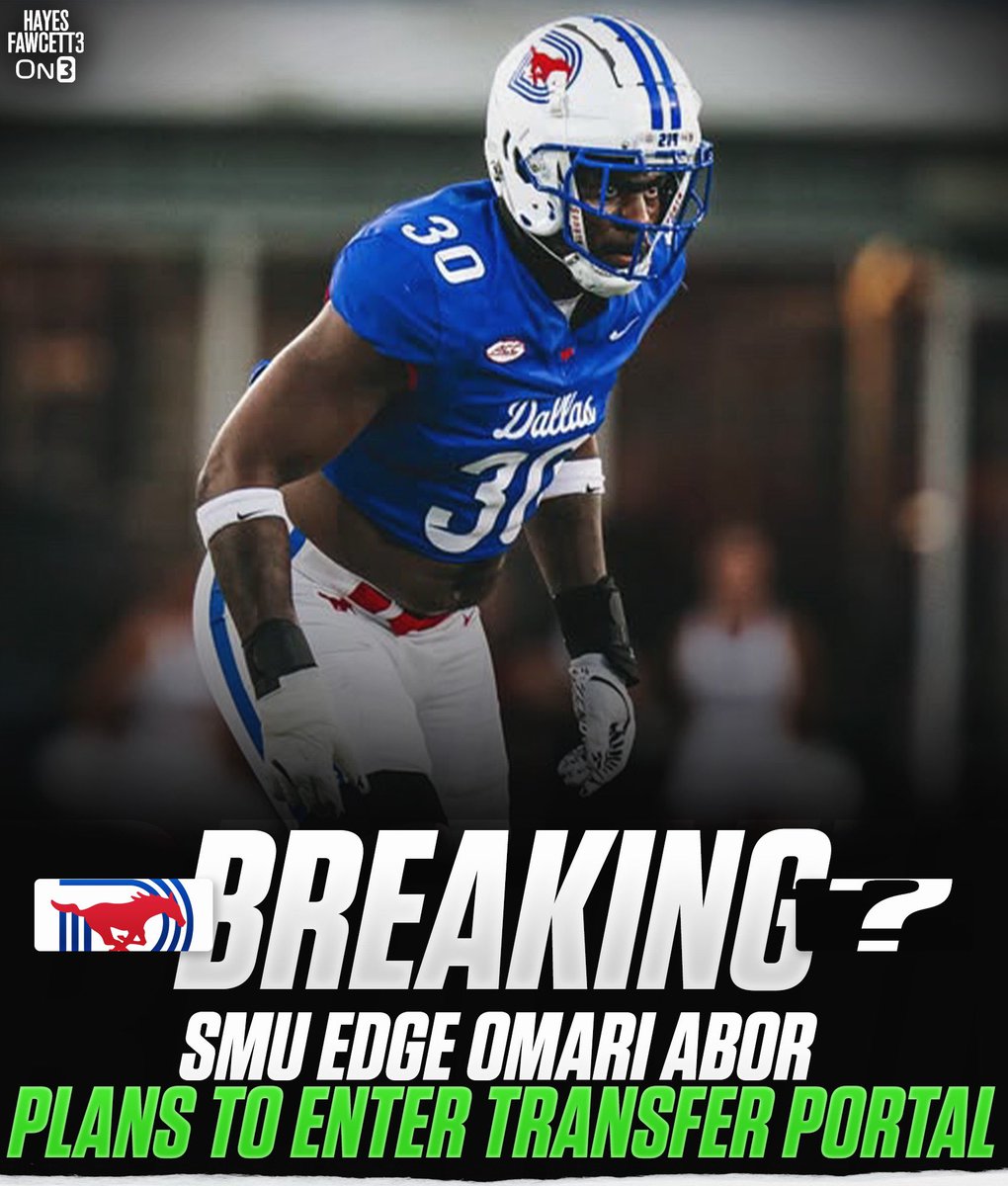 BREAKING: SMU EDGE/DL Omari Abor plans to enter the Transfer Portal, he tells @on3sports

The 6’4 260 EDGE/DL will have 2 years of eligibility remaining 

Transferred in from Ohio State last year 

Top 80 Recruit in the ‘22 Class (On3 Industry)

on3.com/db/omari-abor-…