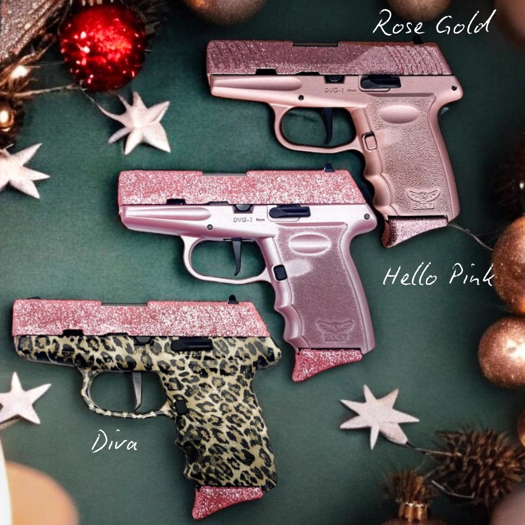 The most wanted trio for EDC: SCCY DVG-1 Rose Gold, Hello Pink, and Diva 📷. Blinged-out, bold, and built for the modern woman—these 9MM beauties are the ultimate statement of confidence and self-defense. #sccy#sccyblingkingseries#edc#womenblings#affordabledefense #glamgun#