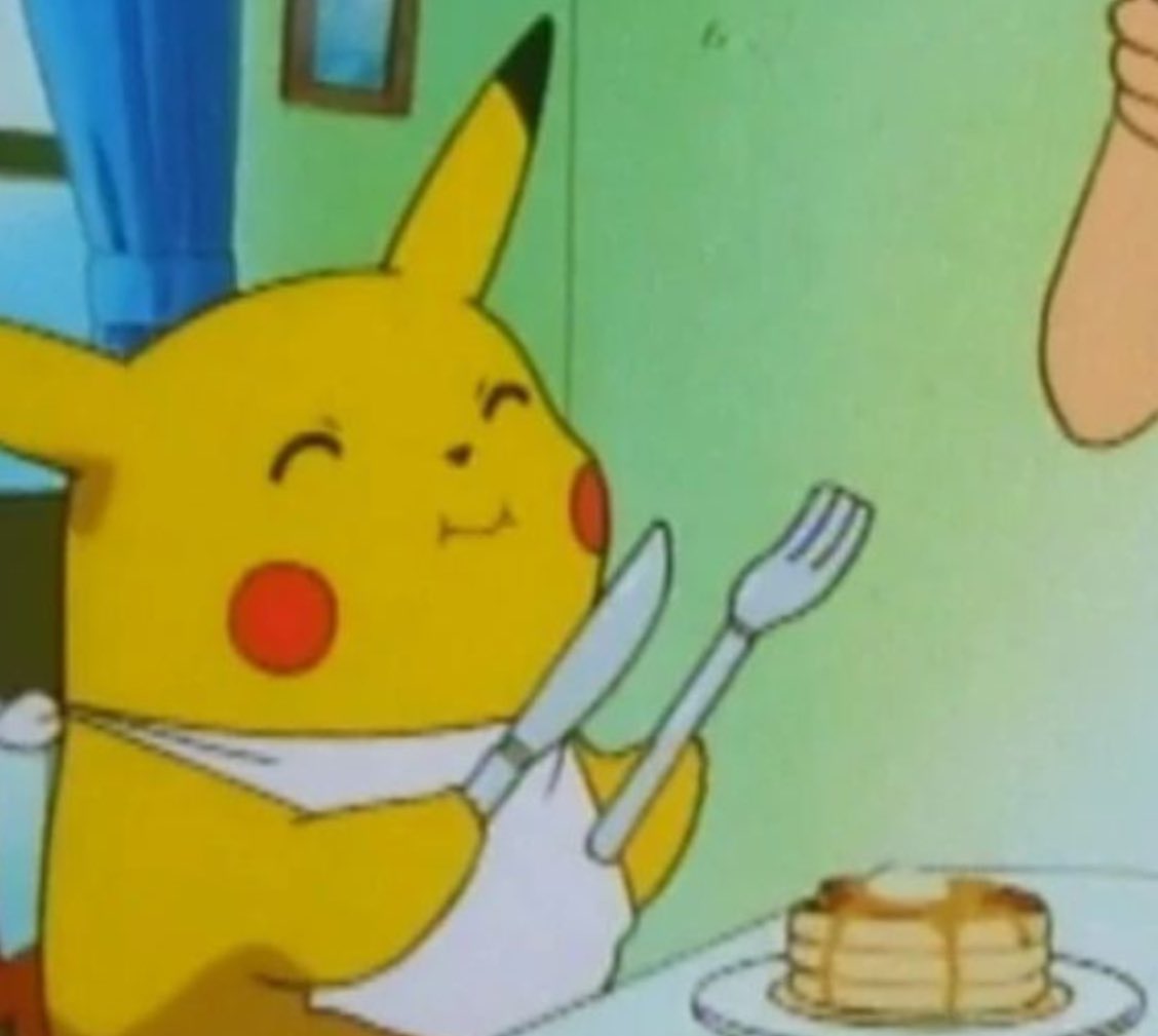 PkmnShitpost's tweet photo. Pikachu loves pancakes https://t.co/cWW6SkMm0x