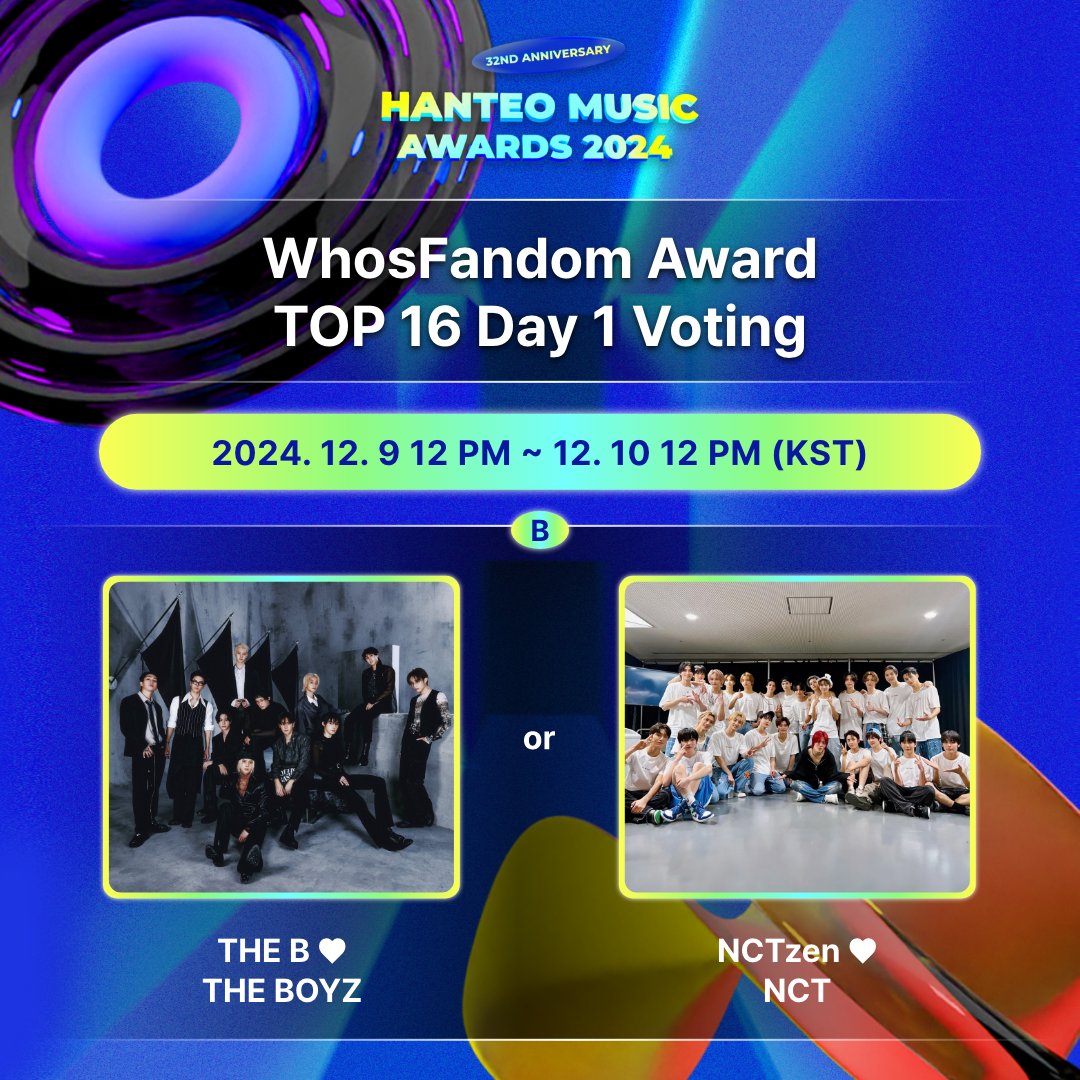 Hanteo_HMAs's tweet photo. #한터뮤직어워즈 #HMA x #후즈팬 #Whosfan
#32주년한터뮤직어워즈2024

🏆 #후즈팬덤상 #WhosFandomAward
TOP 16 Day 1 투표 오픈 / Voting Open!

THE B❤#THEBOYZ @IST_THEBOYZ
or
NCTzen❤#NCT @NCTsmtown

👇지금 투표 중! / Vote now!
🗳 https://t.co/CegMokfYNT https://t.co/lIaw8nZiBH