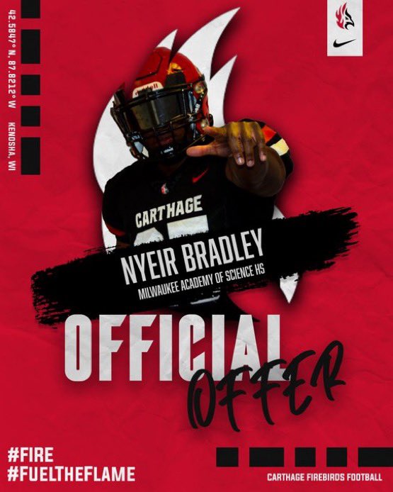 Nyeir Bradley (@nyeirbradley21) on Twitter photo After spending an amazing weekend with <a href="/CoachPopino/">Matthew Popino</a> I’m blessed to say I have Received another offer from <a href="/Carthage_FB/">Carthage Football</a> After spending an amazing weekend with <a href="/CoachPopino/">Matthew Popino</a> I’m blessed to say I have Received another offer from <a href="/Carthage_FB/">Carthage Football</a>