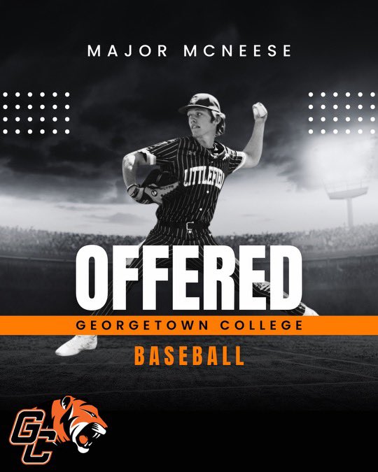 McneeseMajor's tweet photo. Blessed to announce that I’ve officially received a scholarship offer to play at Georgetown College! Huge thanks to @matthew_unangst and the Georgetown College Baseball Program #GeorgetownBaseball https://t.co/Cd32zGOvzg