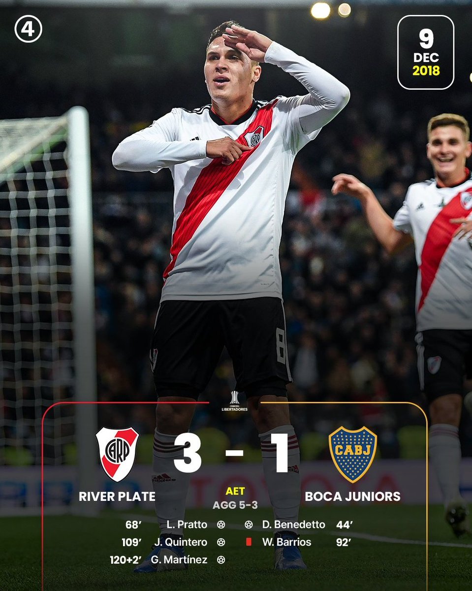 Ya que hoy se cumplen seis años, les dejo acá el resultado de la final de la Copa Libertadores 2018 para los que no se acuerdan