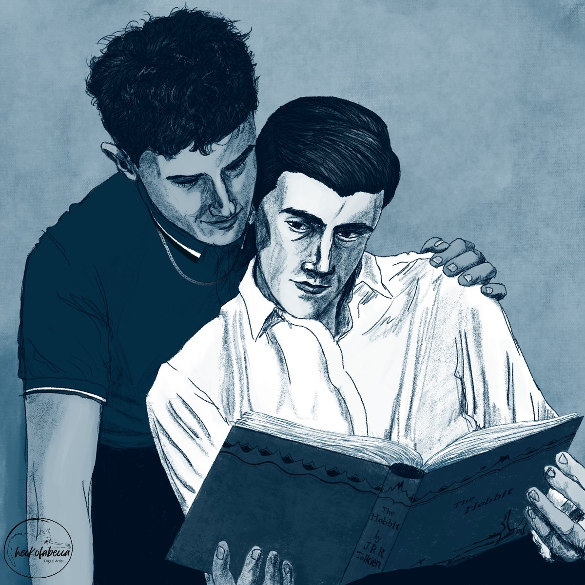 The lads reading The Hobbit (first edition).
> Thank you so much to @theagencyboys for contributing to the <a href="/DBDFundraiser/">DBDFundraiser</a>! I hope you like your prize! 🧙‍♂️🐲🏹
#deadboydetectives #savedeadboydetectives