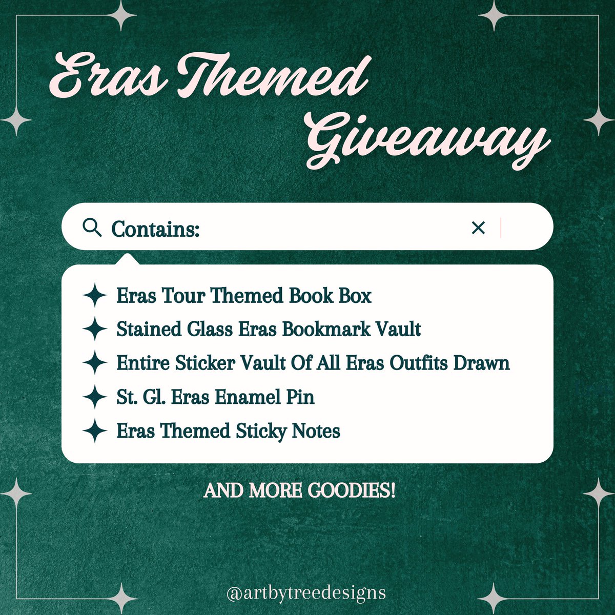 Willow_Reads's tweet photo. ❄️GIVEAWAY❄️

Winner receives HUGE Eras Gift Box!

Ends Dec 31st

Follow, like, and rt

Comment what new line you want after the end of the Eras Tour. Another tour, artist, another theme (books, movies, etc.) 

For another chance to win, check out my Insta (@artbytreedesigns)! https://t.co/xOdG4FHUgP